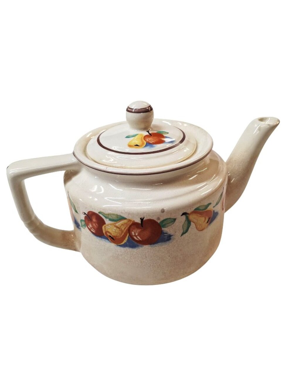 Harker Hotoven Ceramic Teapot With Hand-Painted Fruit Design Cream & Brown 8" Vi